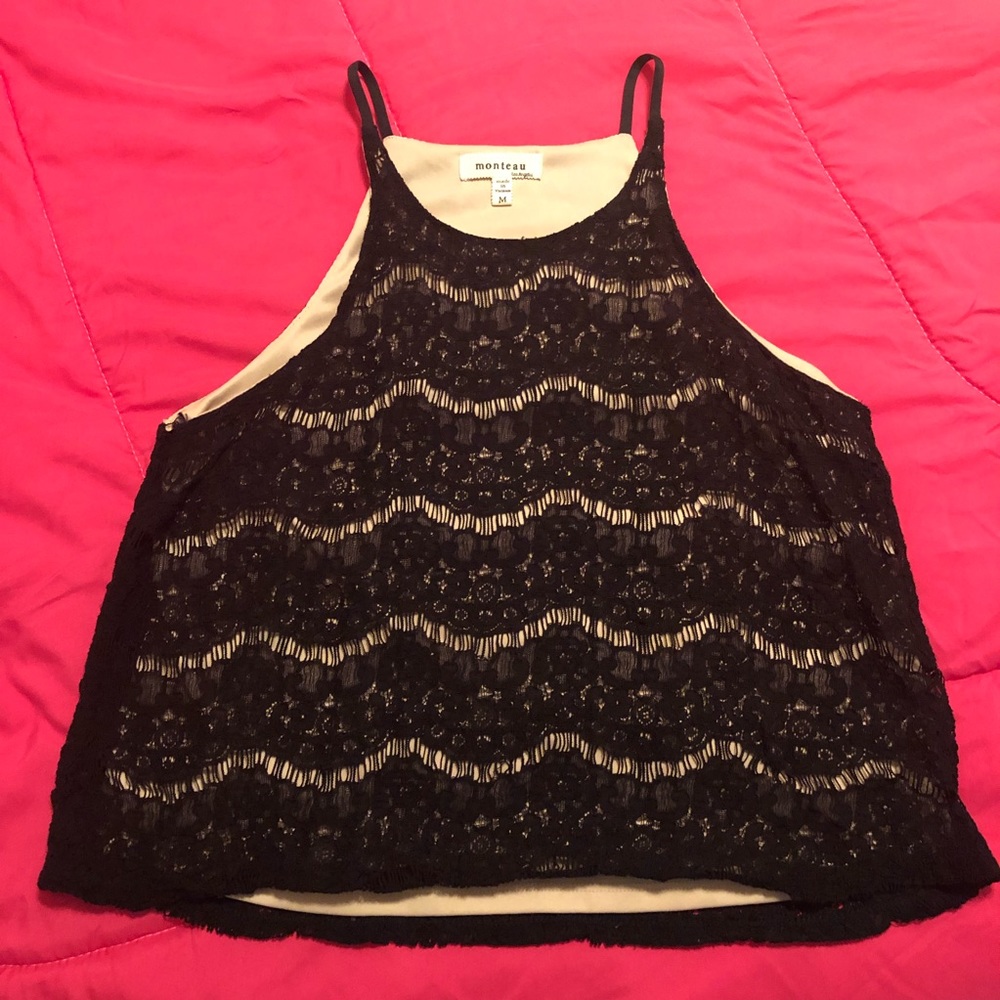 Beige and black top